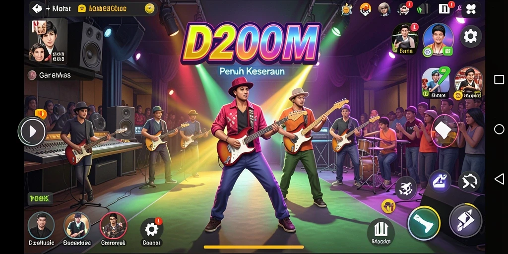Screenshot D200M menampilkan gameplay musik yang seru dan interaktif.
