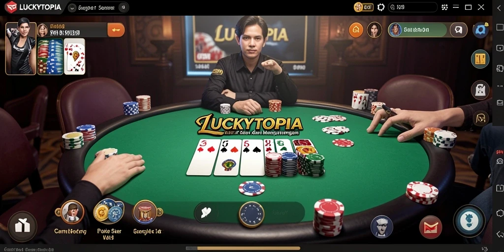 Tampilan gameplay poker menarik di LUCKYTOPIA.